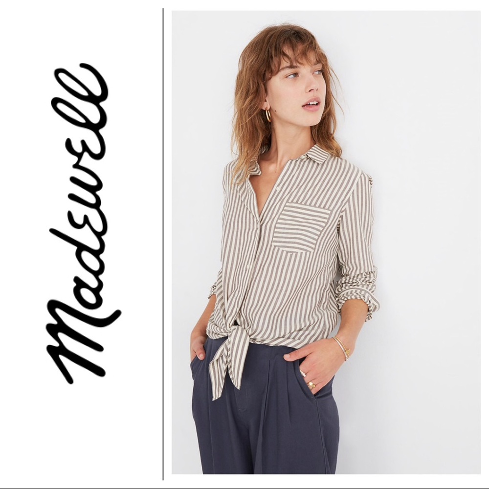 🎈Madewell Tie-Front Striped Cropped Shirt Top NWT - Picture 2 of 8